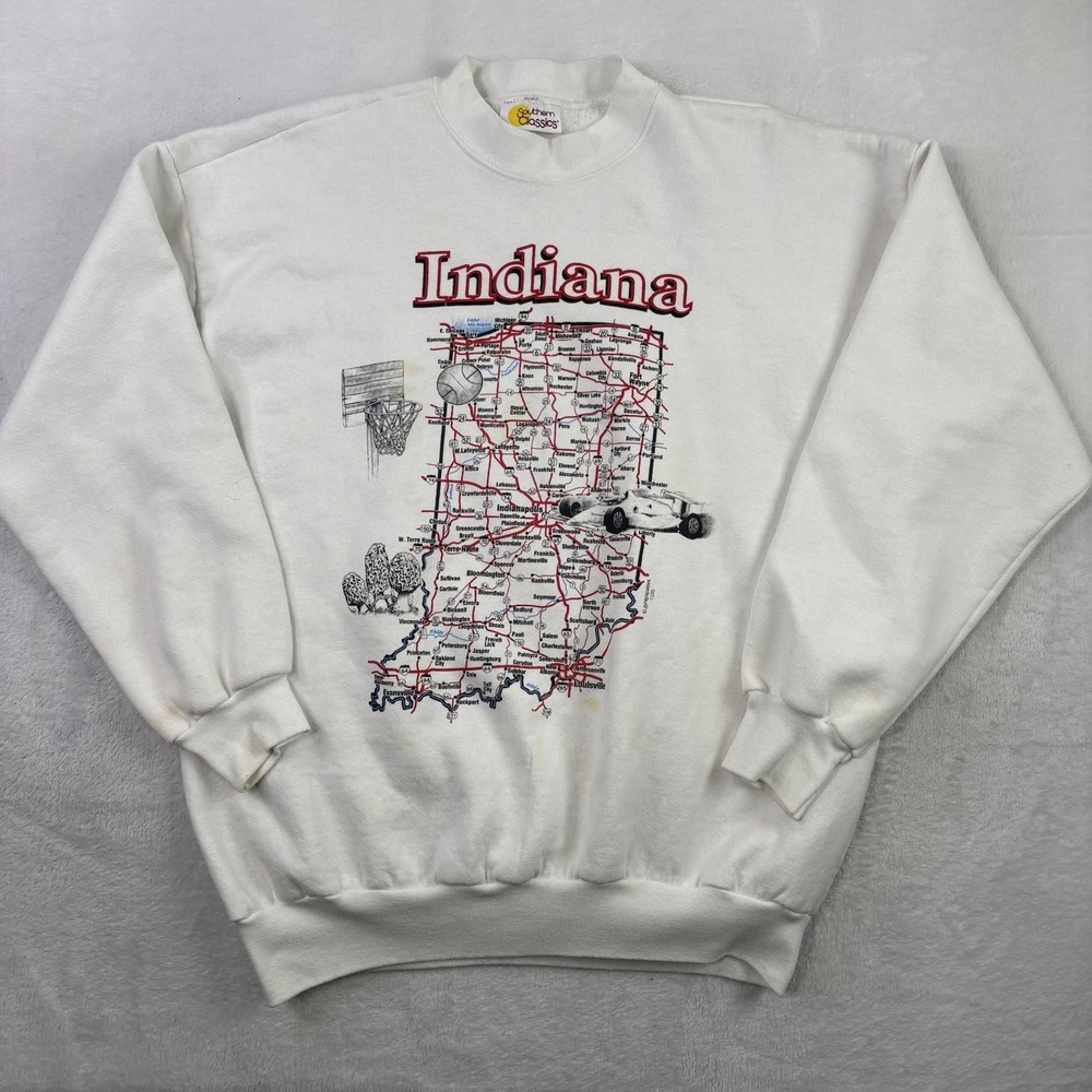 VTG Southern Classics Indiana Hoosiers White Pullover LS Sweatshirt Men's XL